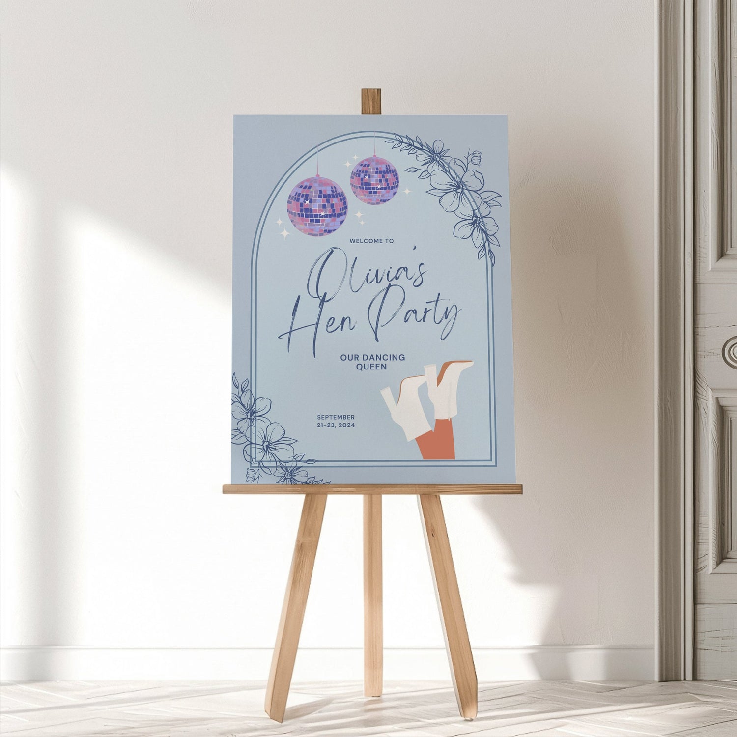 Blue Honey Honey Disco Bachelorette Welcome Sign – Mamma Mia Last Disco Canva Template