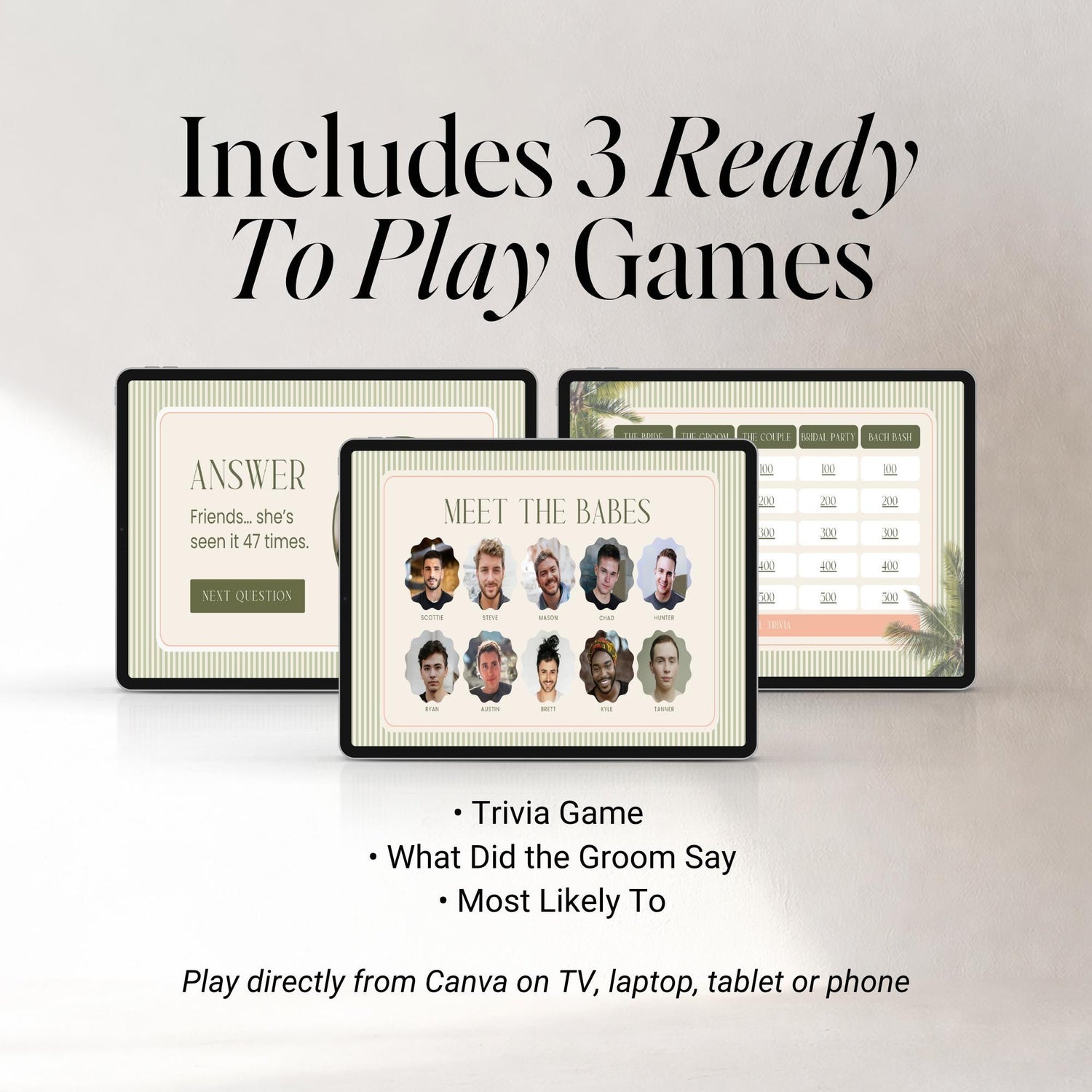 Tequila &amp; Tanlines Bachelorette Games Bundle – Animated Canva Party Games