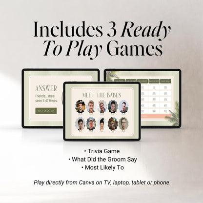 Tequila &amp; Tanlines Bachelorette Games Bundle – Animated Canva Party Games