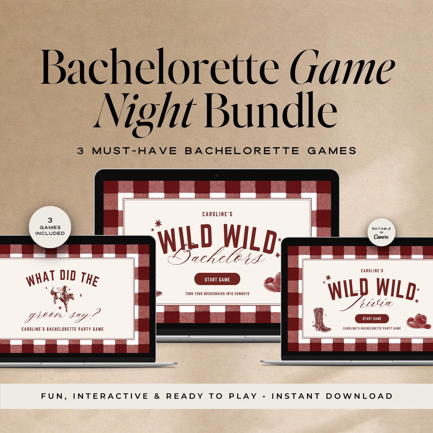 Wild Wild Bachelorette Games Bundle | Animated Canva Party Games