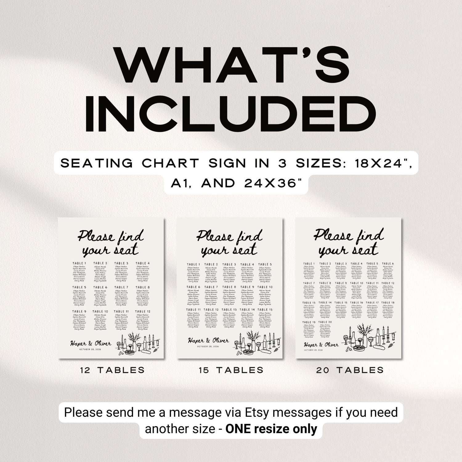 Whimsical Wedding Seating Chart Template – Hand-Drawn Editable Table Layout Canva Sign