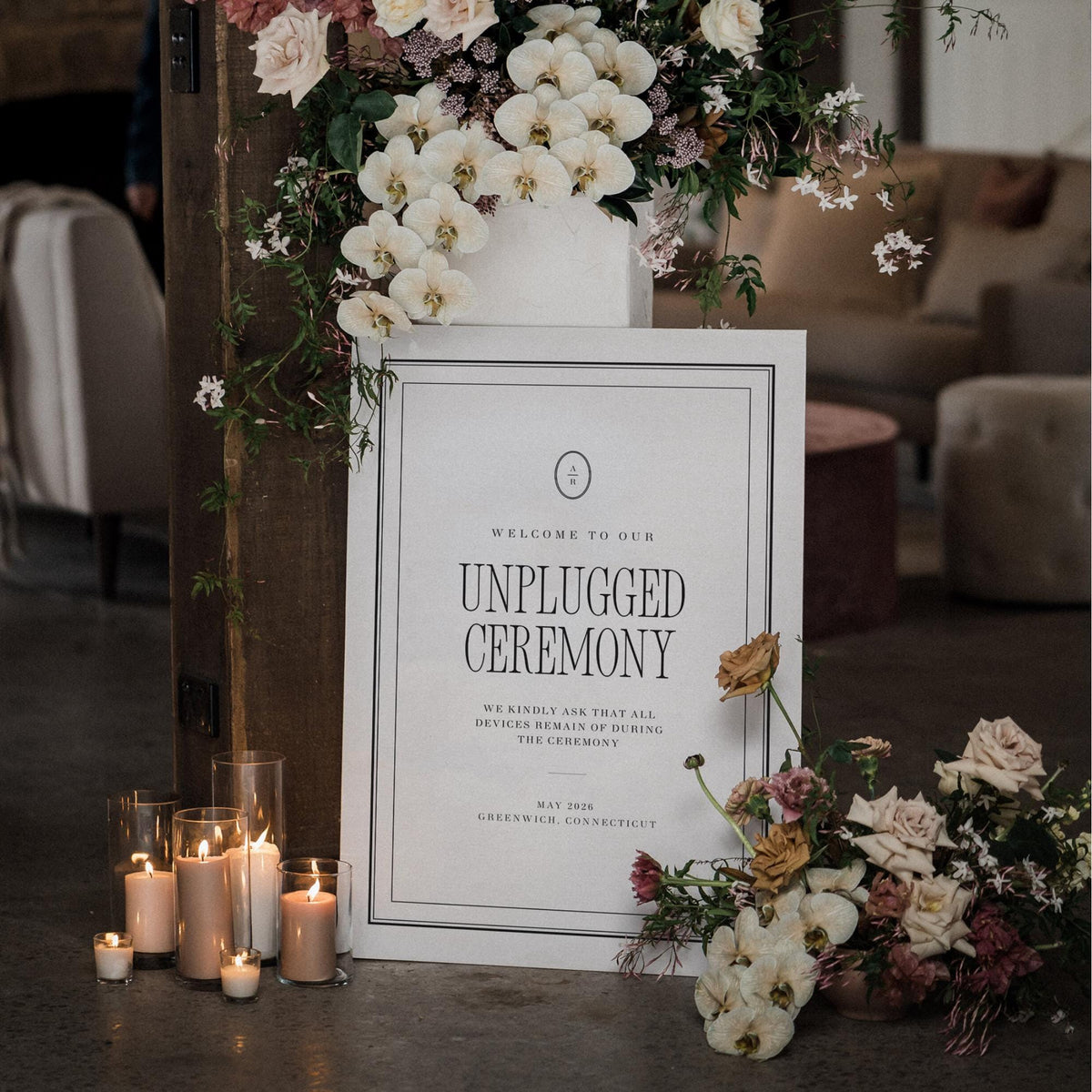 Black &amp; Ivory Unplugged Ceremony Sign | Elegant Canva Template