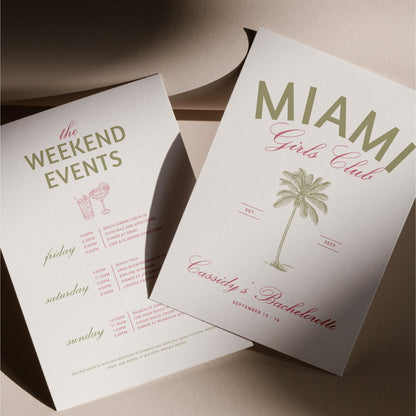 Miami Bachelorette Invitation &amp; Itinerary – Editable Girls Trip Canva Template