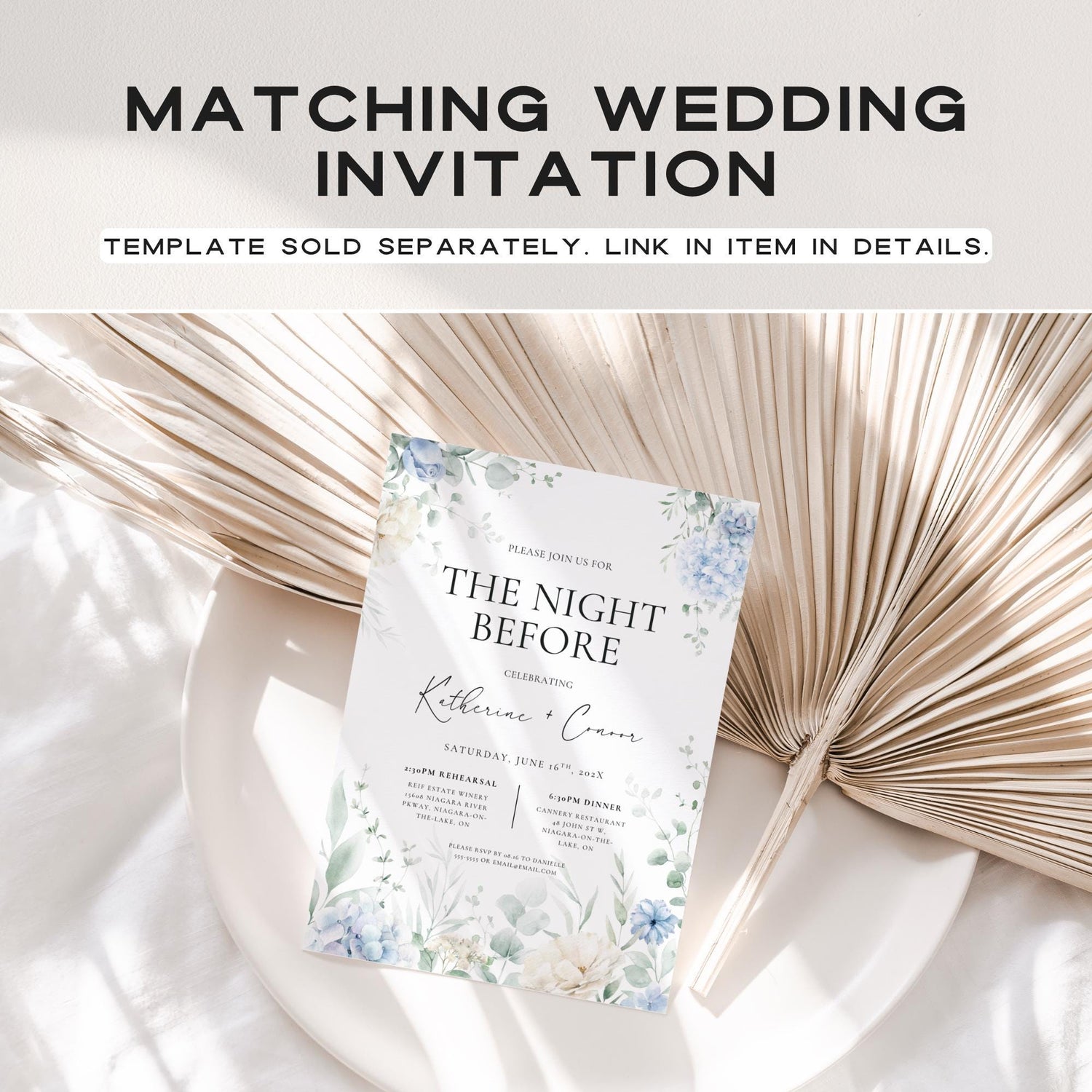 Dusty Blue “The Night Before” Rehearsal Dinner Sign - Canva Template