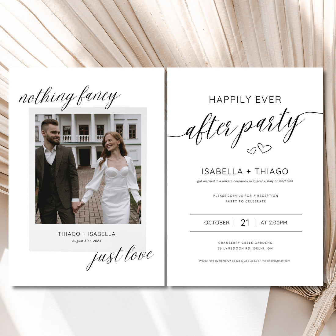 Nothing Fancy Just Love Elopement Announcement – Minimal Photo Elopement Invitation Canva Template