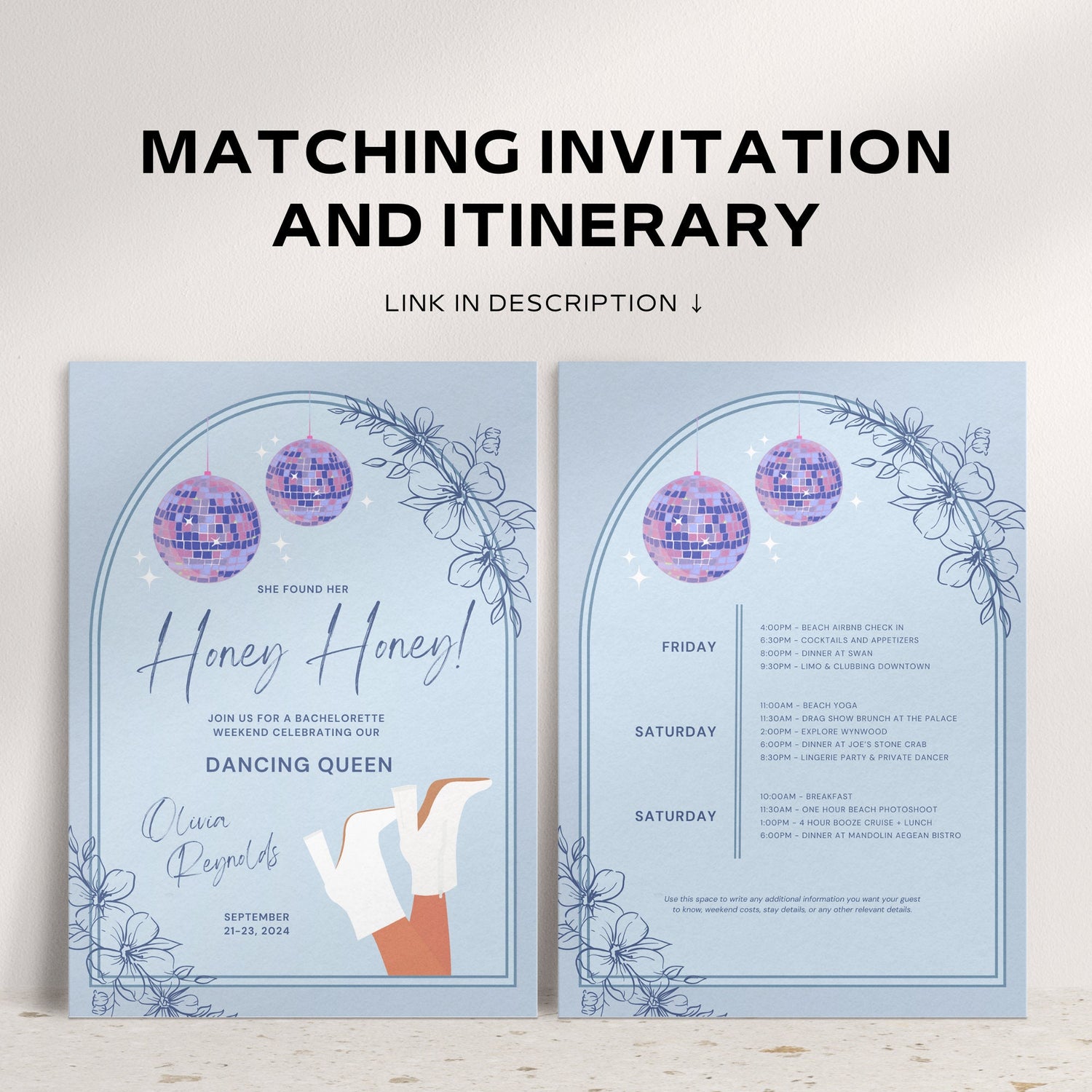 Blue Honey Honey Disco Bachelorette Welcome Sign – Mamma Mia Last Disco Canva Template