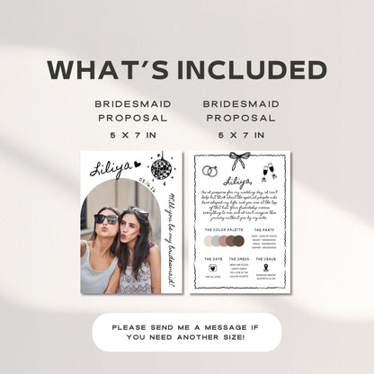 Bridesmaid Photo Proposal Card Template and Info Card, Will You Be My Bridesmaid, Bow Bridesmaid Proposal Cards, Maid of Honor Proposal, DIY