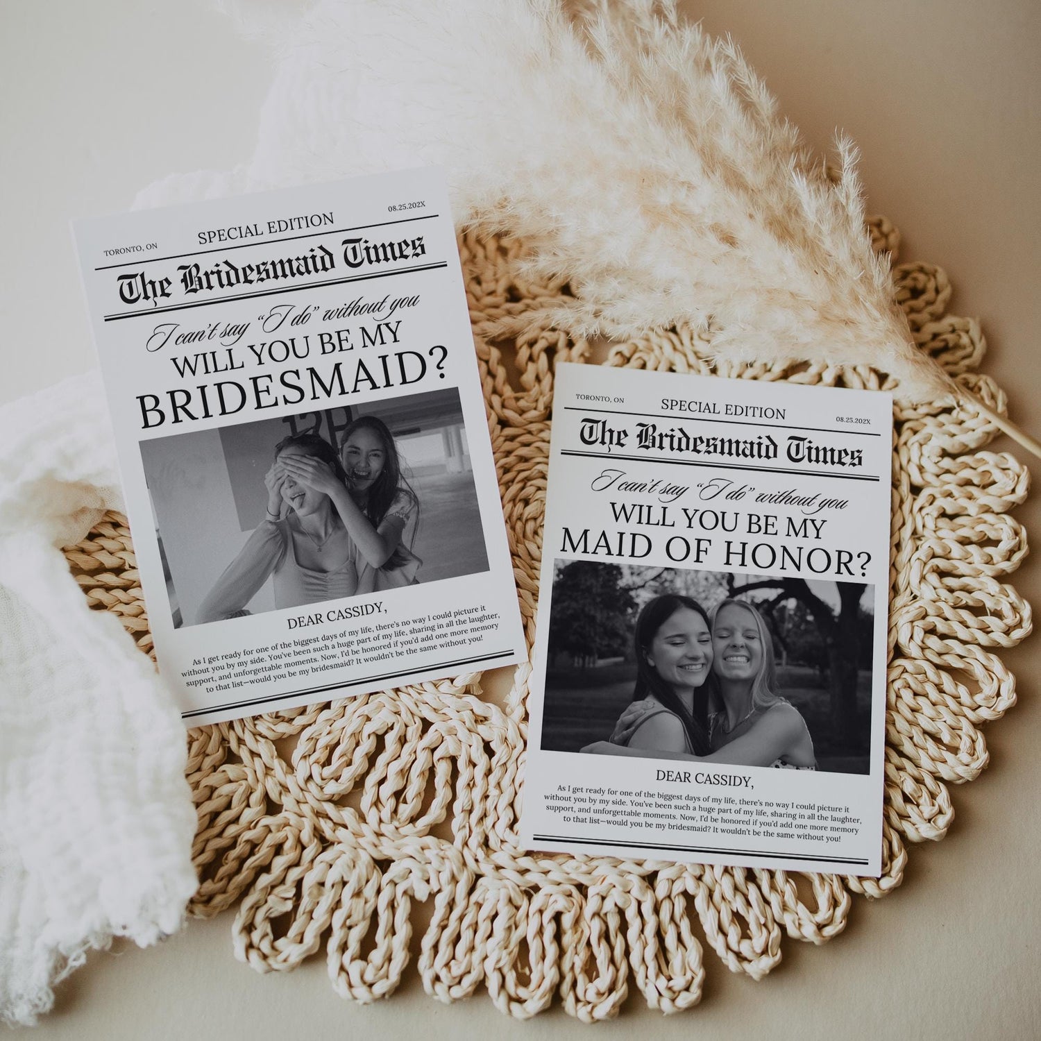 Bridesmaid Proposal Card – Vintage Newspaper Template, Maid of Honor &amp; Bridesmaid Proposal Canva Editable Card