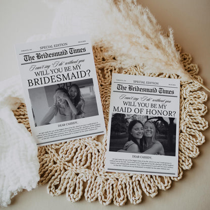 Bridesmaid Proposal Card – Vintage Newspaper Template, Maid of Honor &amp; Bridesmaid Proposal Canva Editable Card