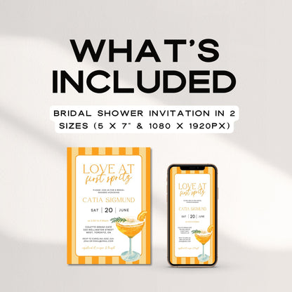Love At First Spritz Bridal Shower Invitation – Editable Aperol Spritz Bridal Brunch Canva Template