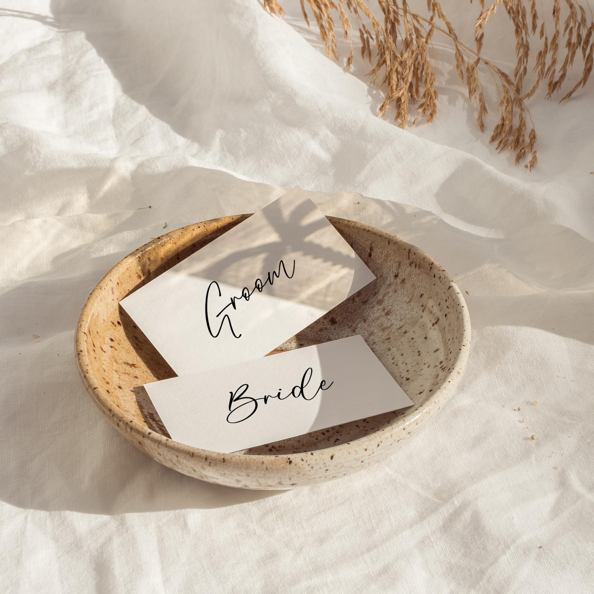 Minimalist Place Card Template, Editable Flat &amp; Folded Wedding Name Cards, Printable Seating Cards for Dinner Party or Event