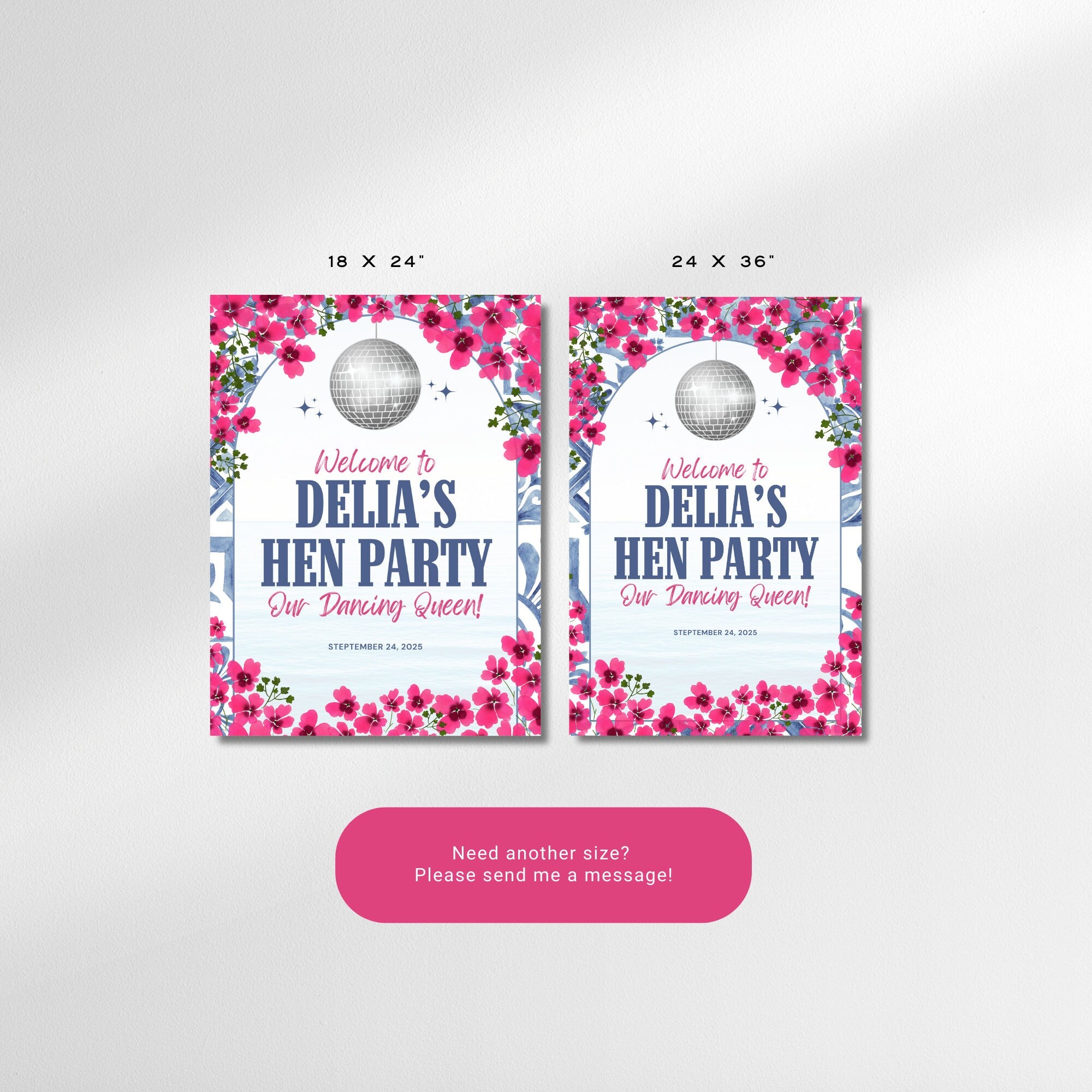 Mamma Mia Hen Party Welcome Sign – Editable Dancing Queen Canva Template for Bachelorette or Last Disco Theme