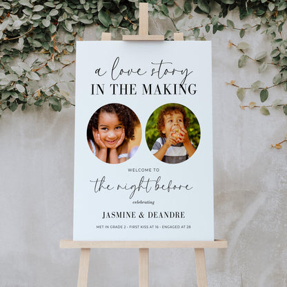 A Love Story The Night Before Rehearsal Dinner Welcome Sign Template – Editable Canva