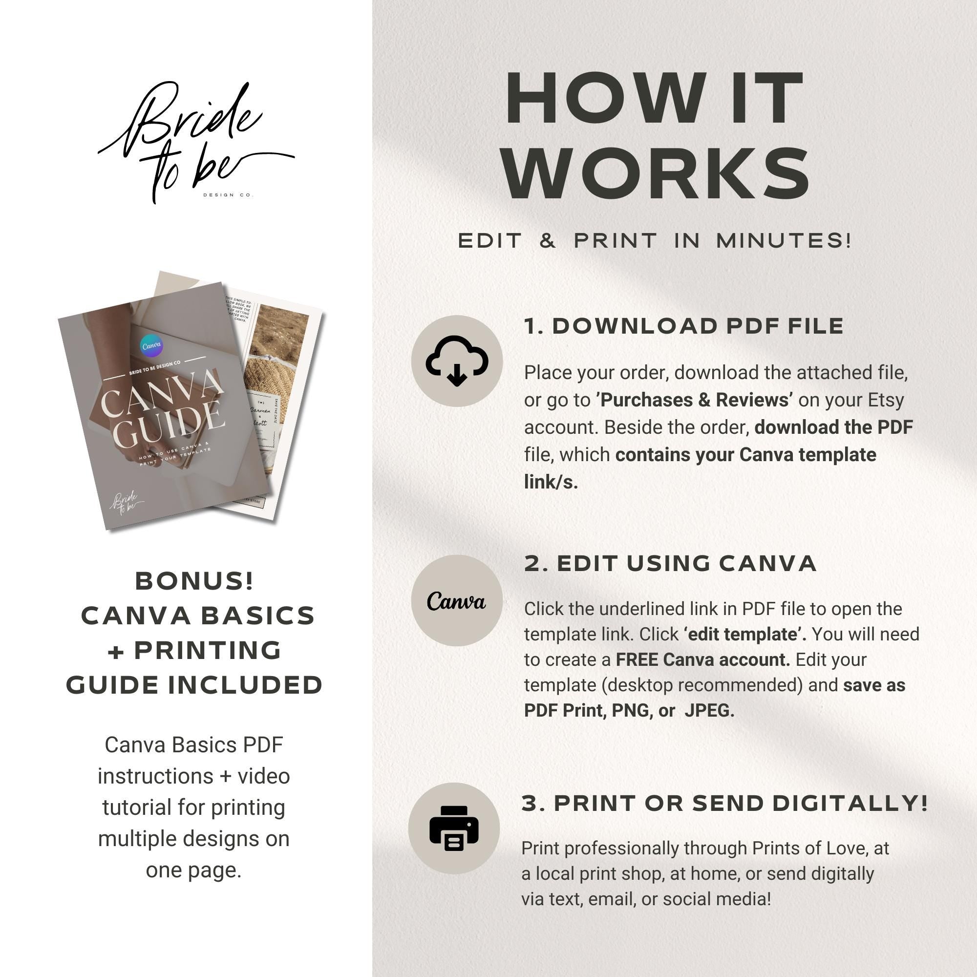 Save The Date &amp; Rehearsal Dinner Invitation Template – Hand-Drawn Wedding Canva Design