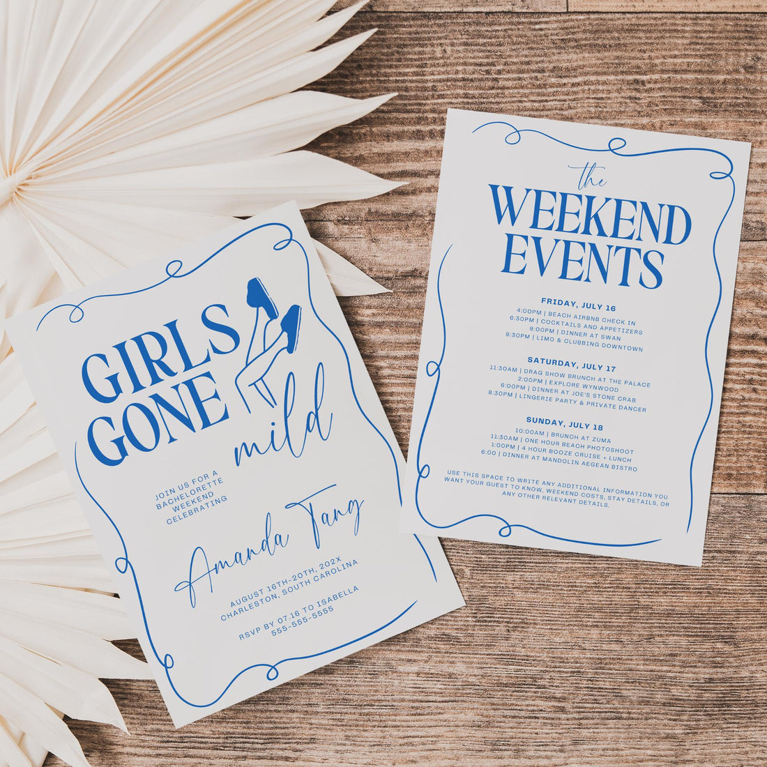 Girls Gone Mild Bachelorette Invitation, Itinerary &amp; Packing List – Editable Slumber Party Canva Template