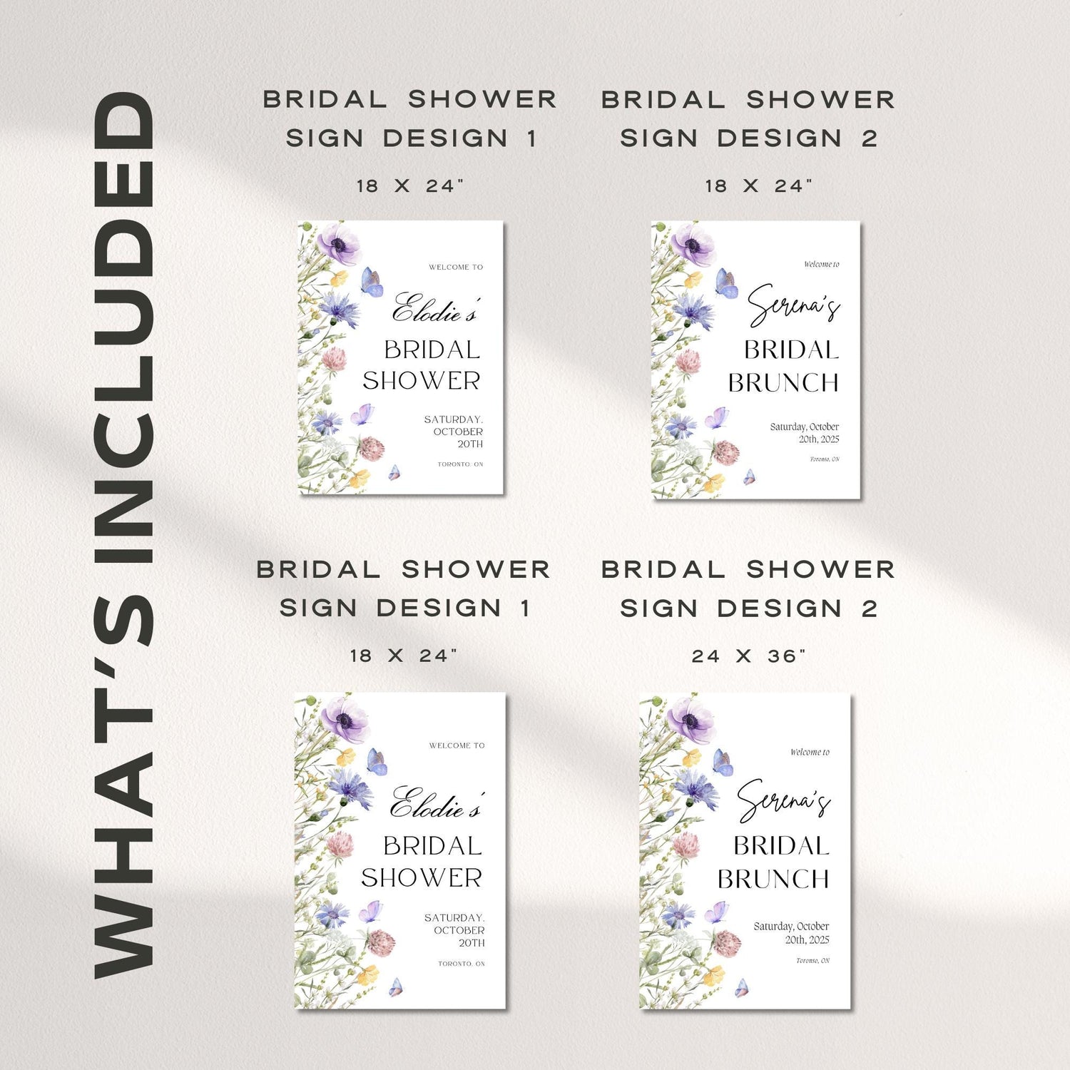 Wildflower Bridal Shower Welcome Sign – Editable Butterfly Floral Welcome Sign Canva Template