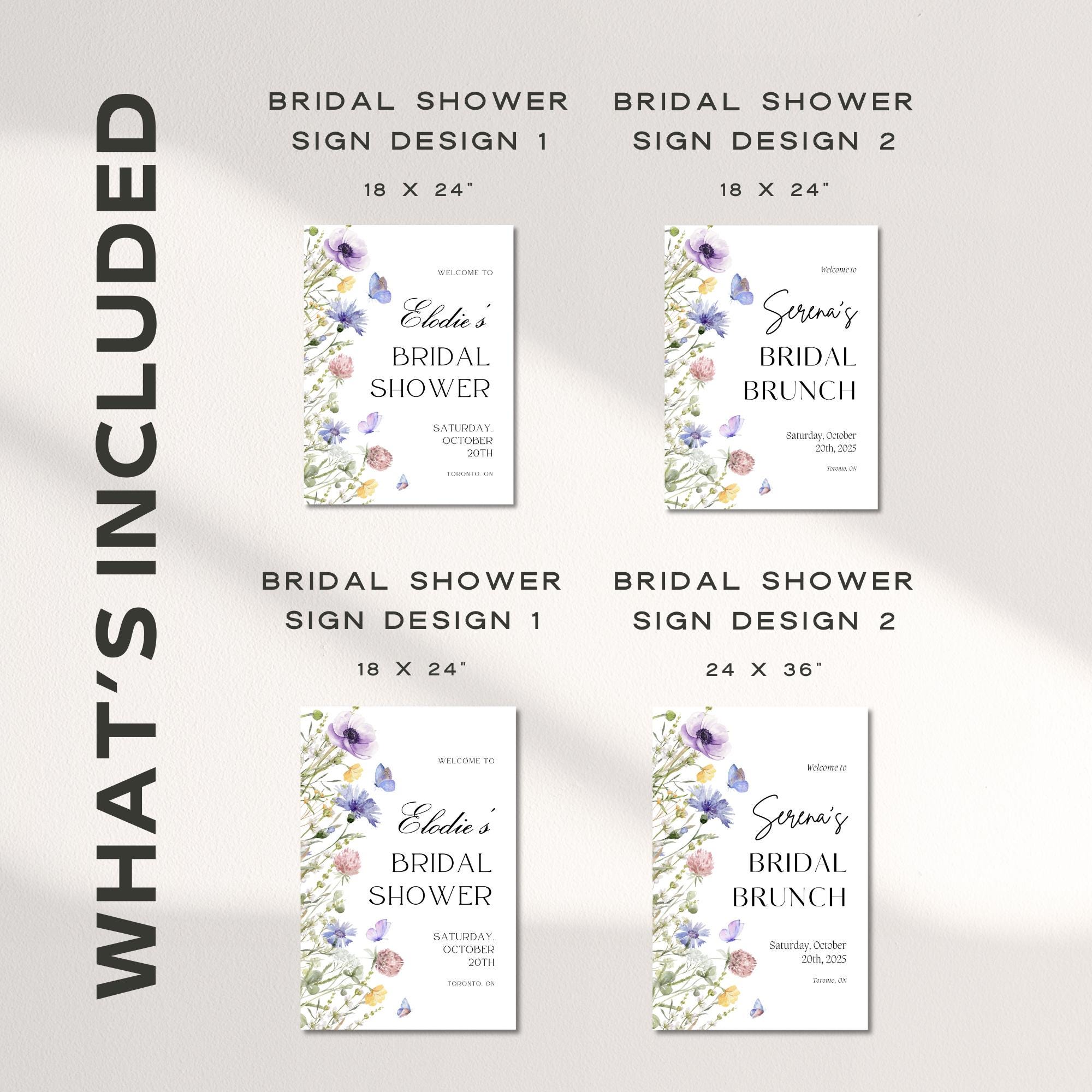 Wildflower Bridal Shower Welcome Sign – Editable Butterfly Floral Welcome Sign Canva Template