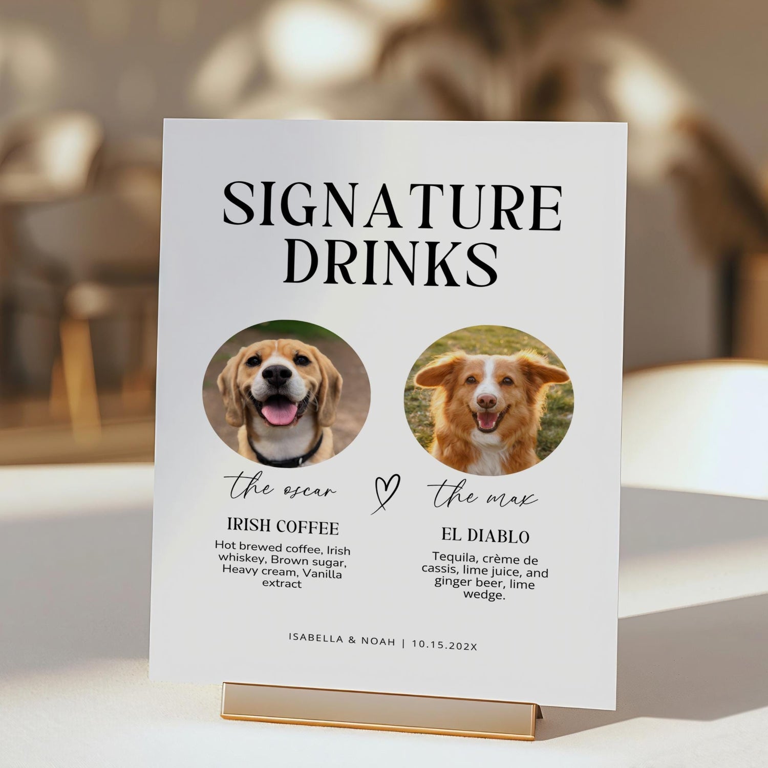 Dog Signature Drink Wedding Bar Sign – Editable Pet Cocktail Menu Canva Template