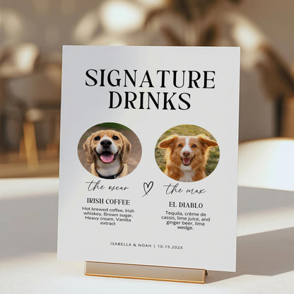 Dog Signature Drink Wedding Bar Sign – Editable Pet Cocktail Menu Canva Template