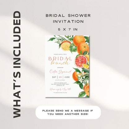Citrus Floral Bridal Shower Invitation Template – Orange Lemon Lime Brunch Canva Invite