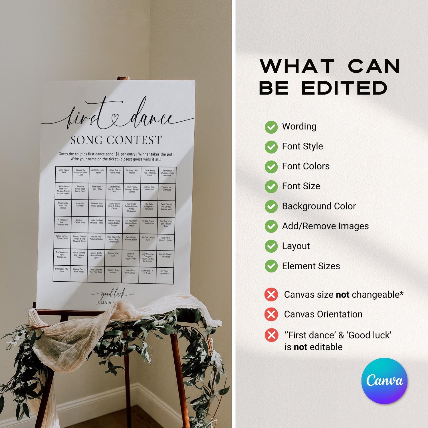 Wedding First Dance Contest Sign Template – Editable Canva Wedding Game, Reception Table Game, Rehearsal Dinner Activity