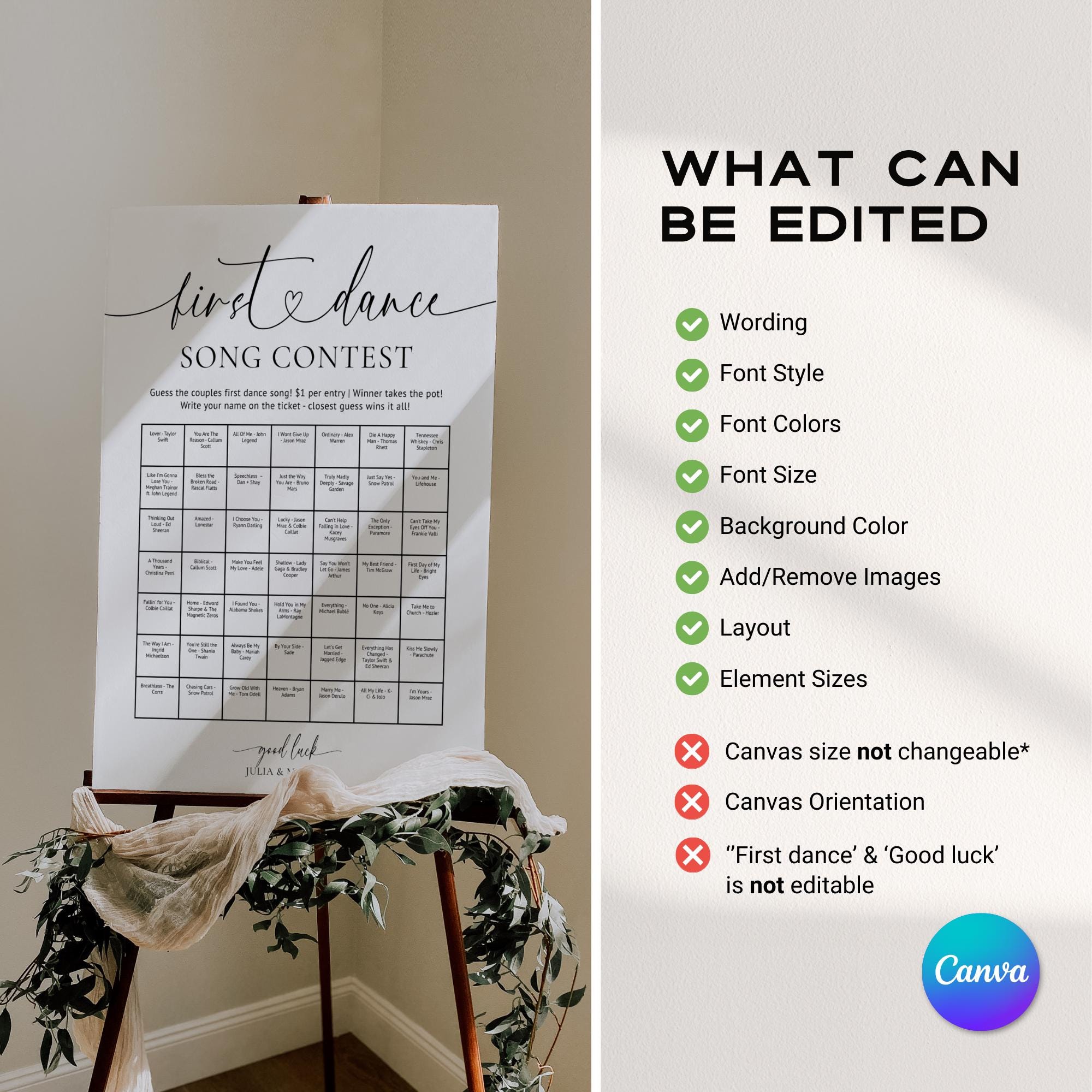 Wedding First Dance Contest Sign Template – Editable Canva Wedding Game, Reception Table Game, Rehearsal Dinner Activity