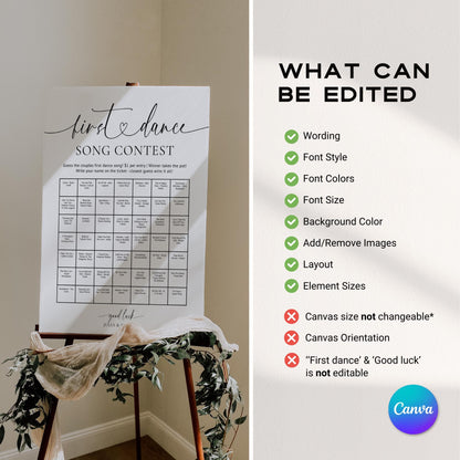 Wedding First Dance Contest Sign Template – Editable Canva Wedding Game, Reception Table Game, Rehearsal Dinner Activity