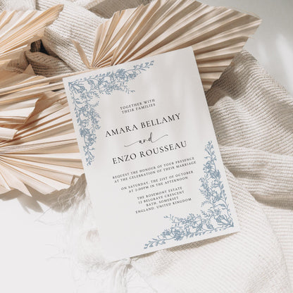 Dusty Blue Toile Wedding Invitation Template, Editable Floral Wedding Invite, Chinoiserie French Country Wedding, Garden Wedding Canva DIY