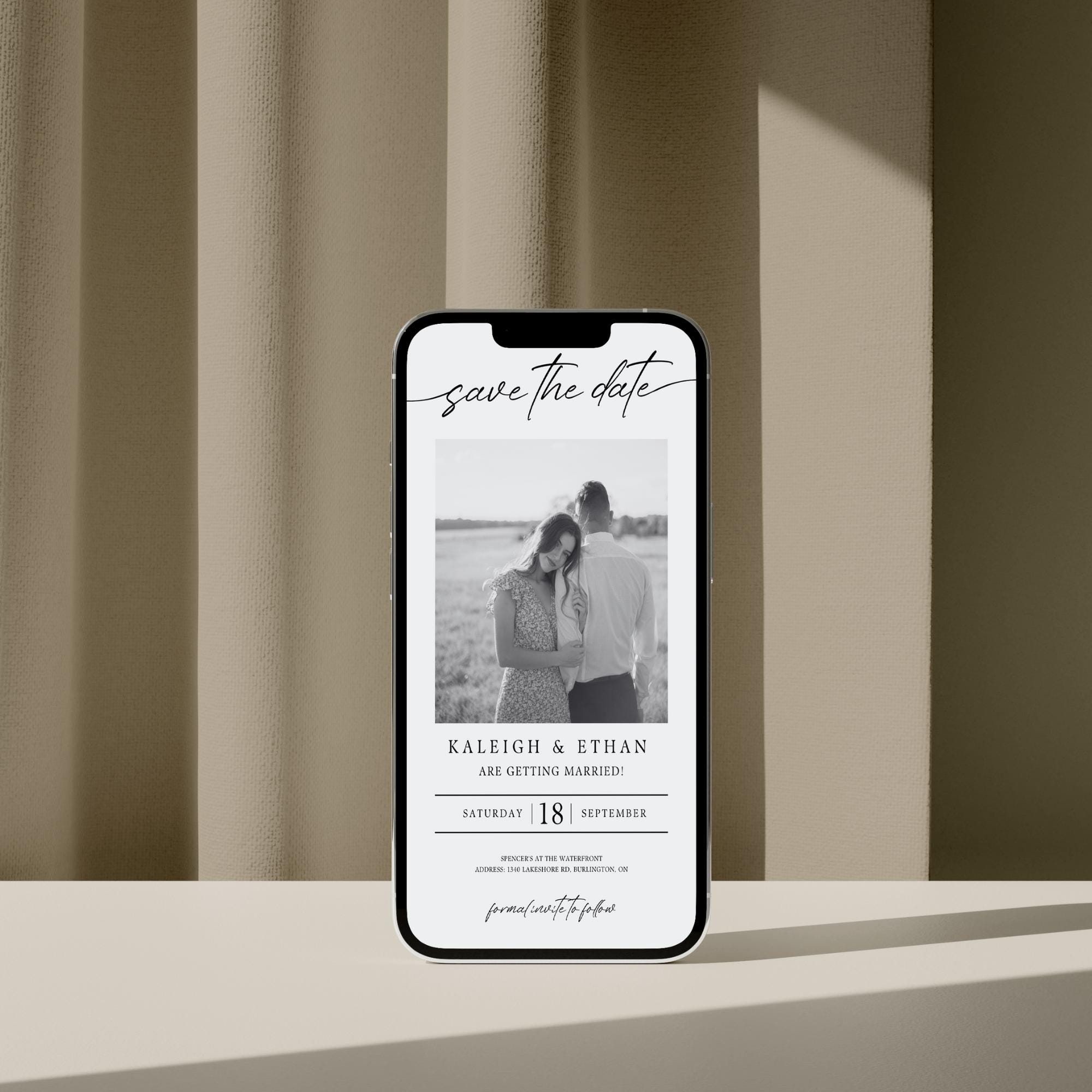 Save The Date Digital Evite Template, Digital Invite, Modern Minimalist Digital Invitation, Electronic Wedding Thank You Card Canva DIY