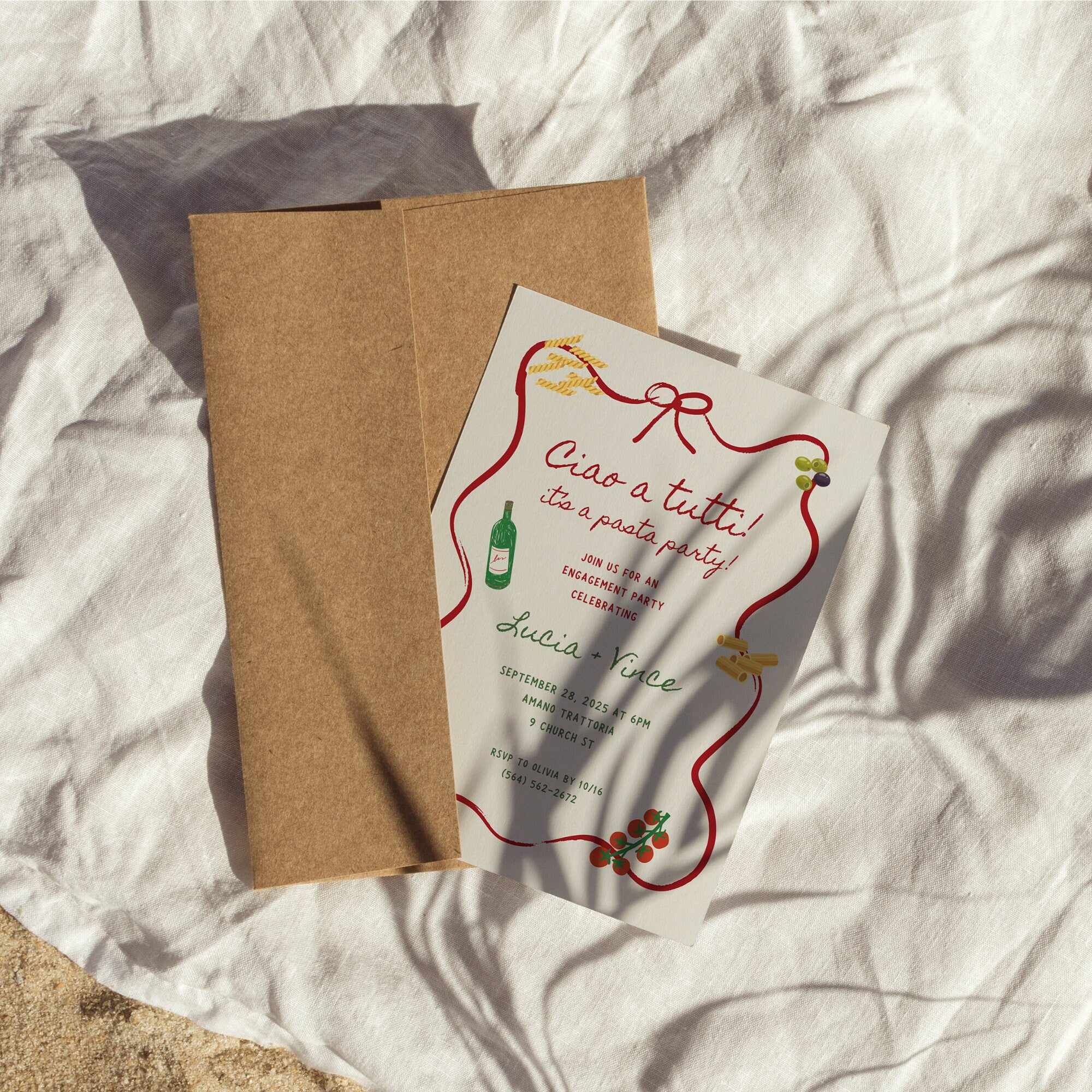 Italian Pasta Engagement Party Invitation – Let’s Celebrate Editable Canva Template