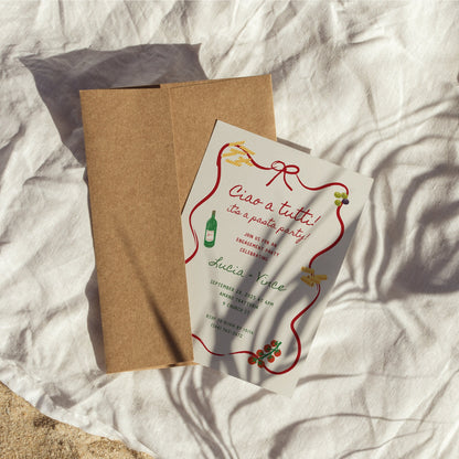 Italian Pasta Engagement Party Invitation – Let’s Celebrate Editable Canva Template