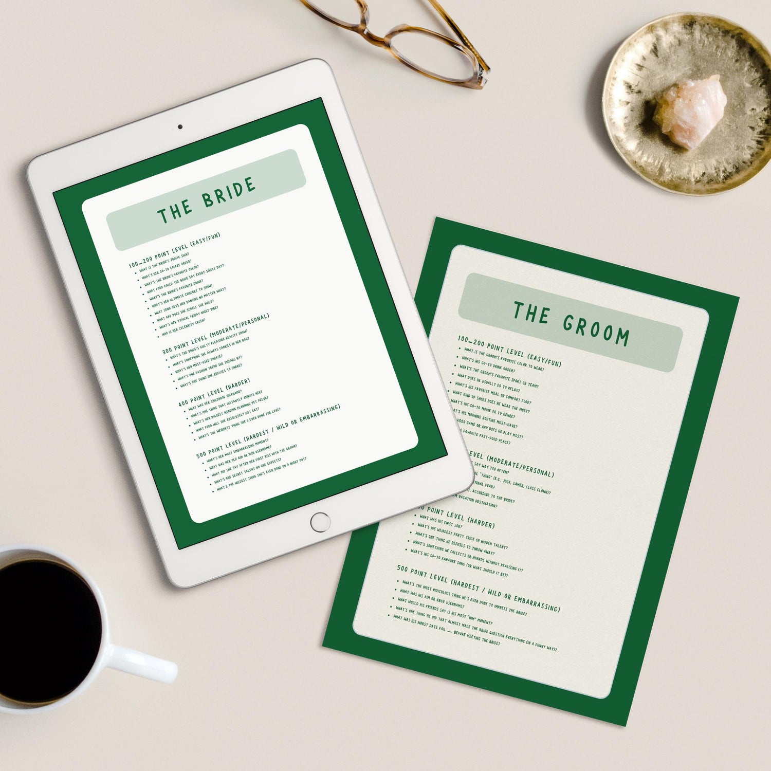 Camp Bachelorette Jeopardy Game – Glamping &amp; Cabin Trivia Canva Template