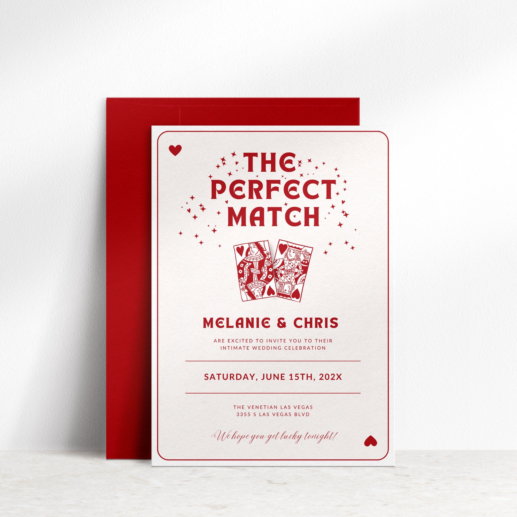 Vegas Wedding Invitation Template – Las Vegas Wedding Invite, Travel Theme Wedding Invitation, Perfect Match Elopement Announcement
