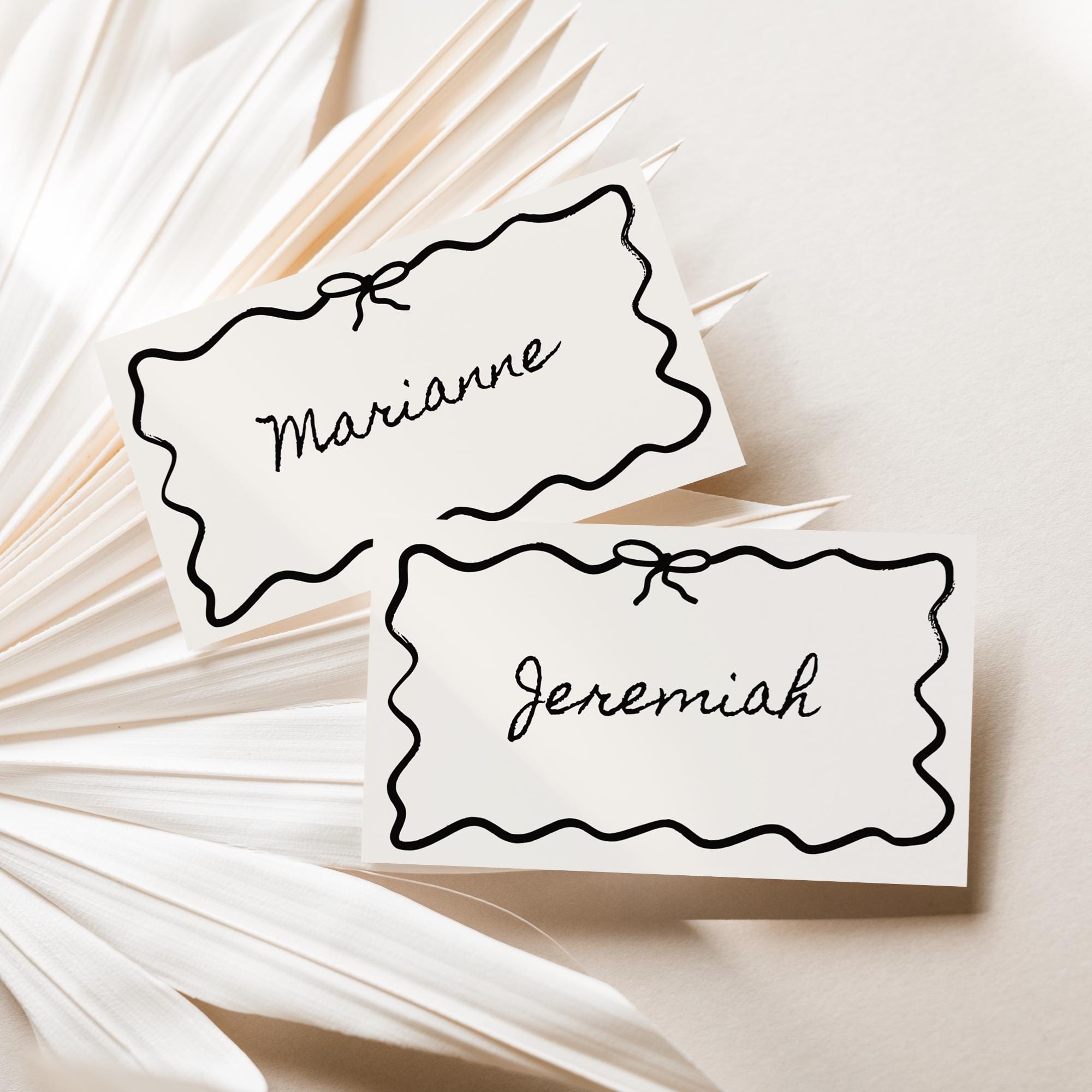 Whimsical Place Card Template – Flat &amp; Folded Wedding Table Name Cards Canva DIY