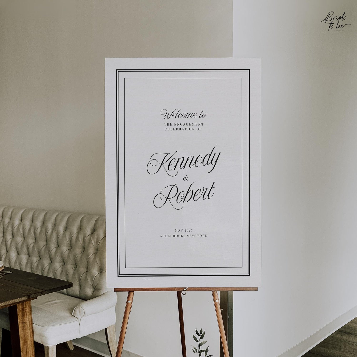 Black &amp; Ivory Engagement Party Welcome Sign | Elegant Canva Template