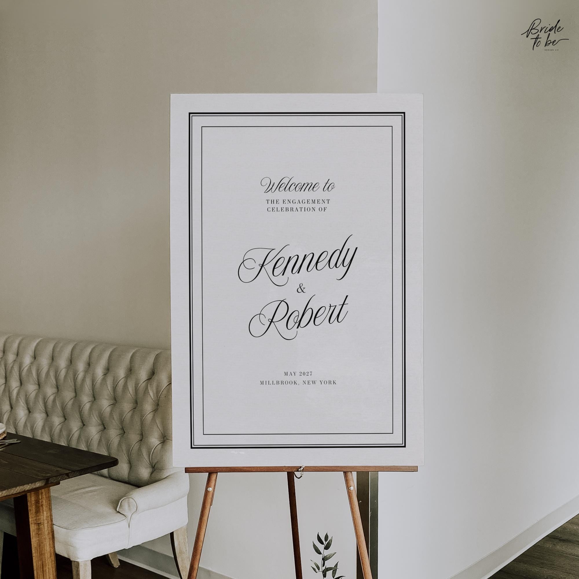 Black &amp; Ivory Engagement Party Welcome Sign | Elegant Canva Template