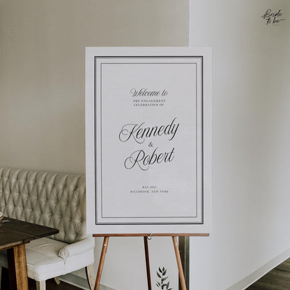 Black &amp; Ivory Engagement Party Welcome Sign | Elegant Canva Template