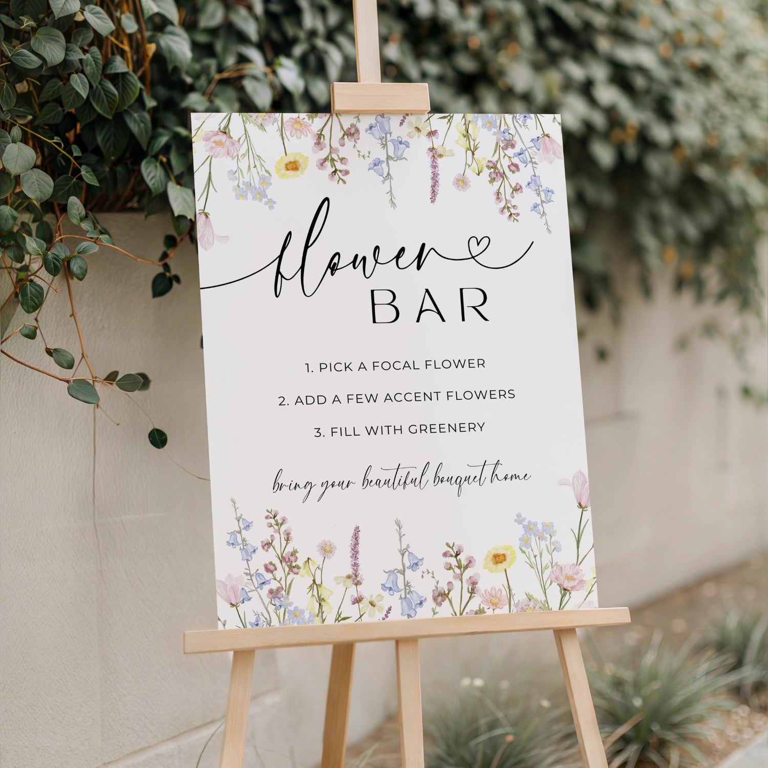 Flower Bar Sign Template – Editable Make a Bouquet Sign for Weddings &amp; Showers