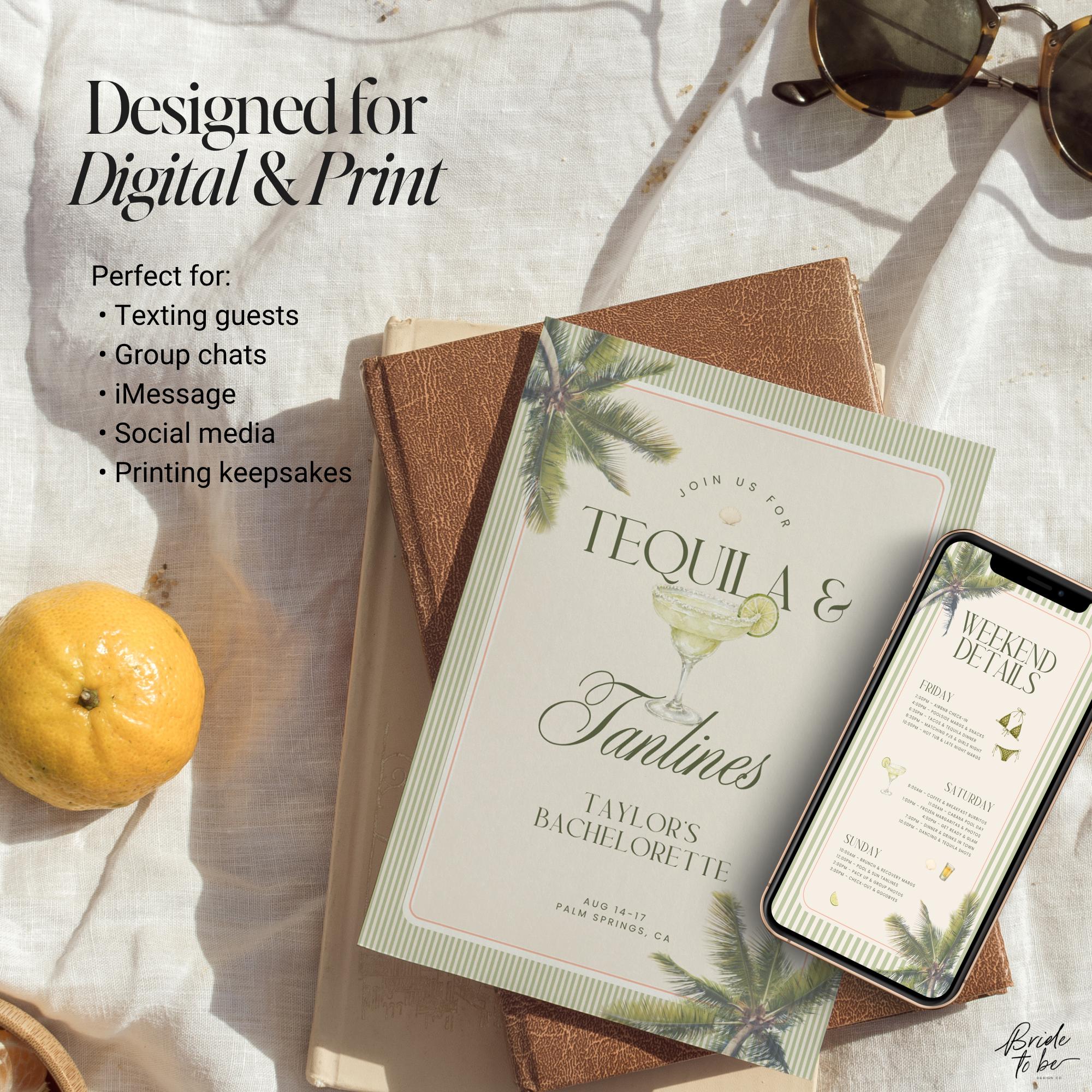 Tequila &amp; Tanlines Bachelorette Weekend Bundle – Beach Canva Templates