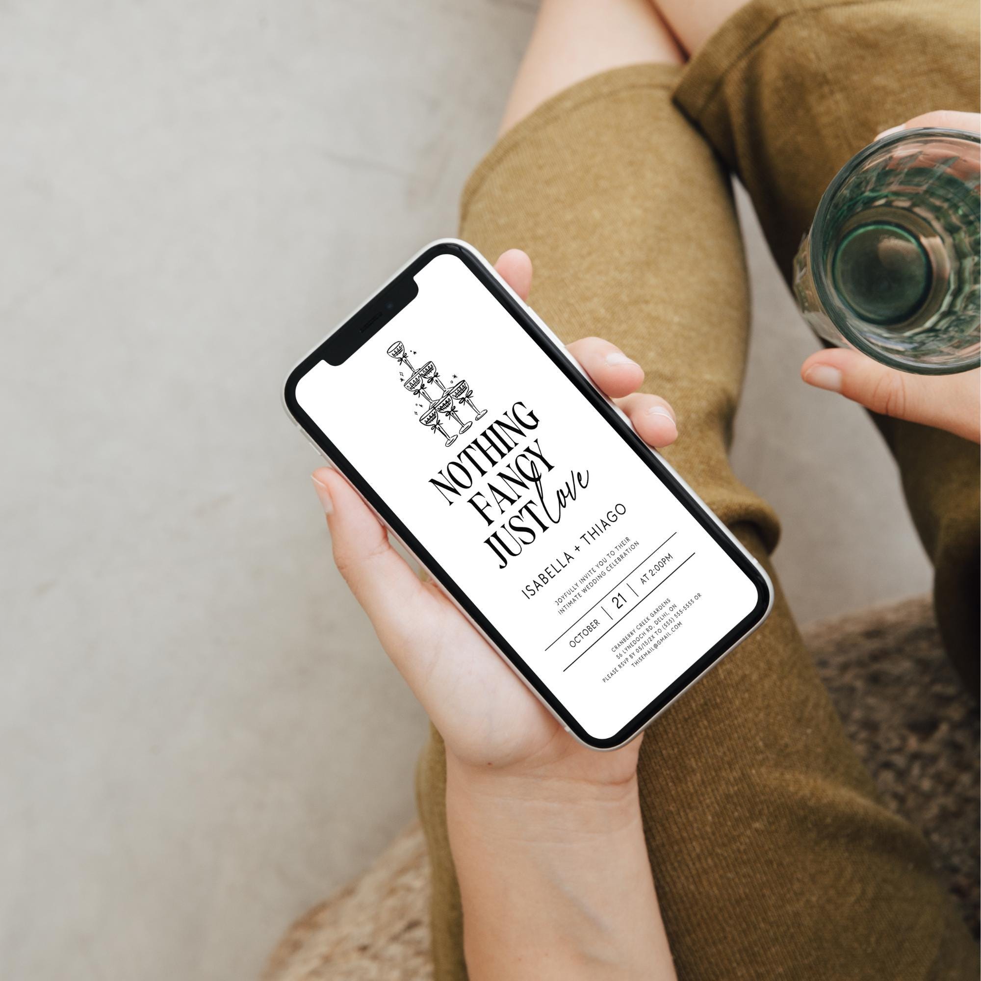 Nothing Fancy Just Love Invitation – Minimalist Elopement Announcement &amp; Modern Canva Template