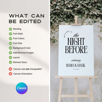 The Night Before Rehearsal Dinner Welcome Sign – Modern Minimalist Canva Template