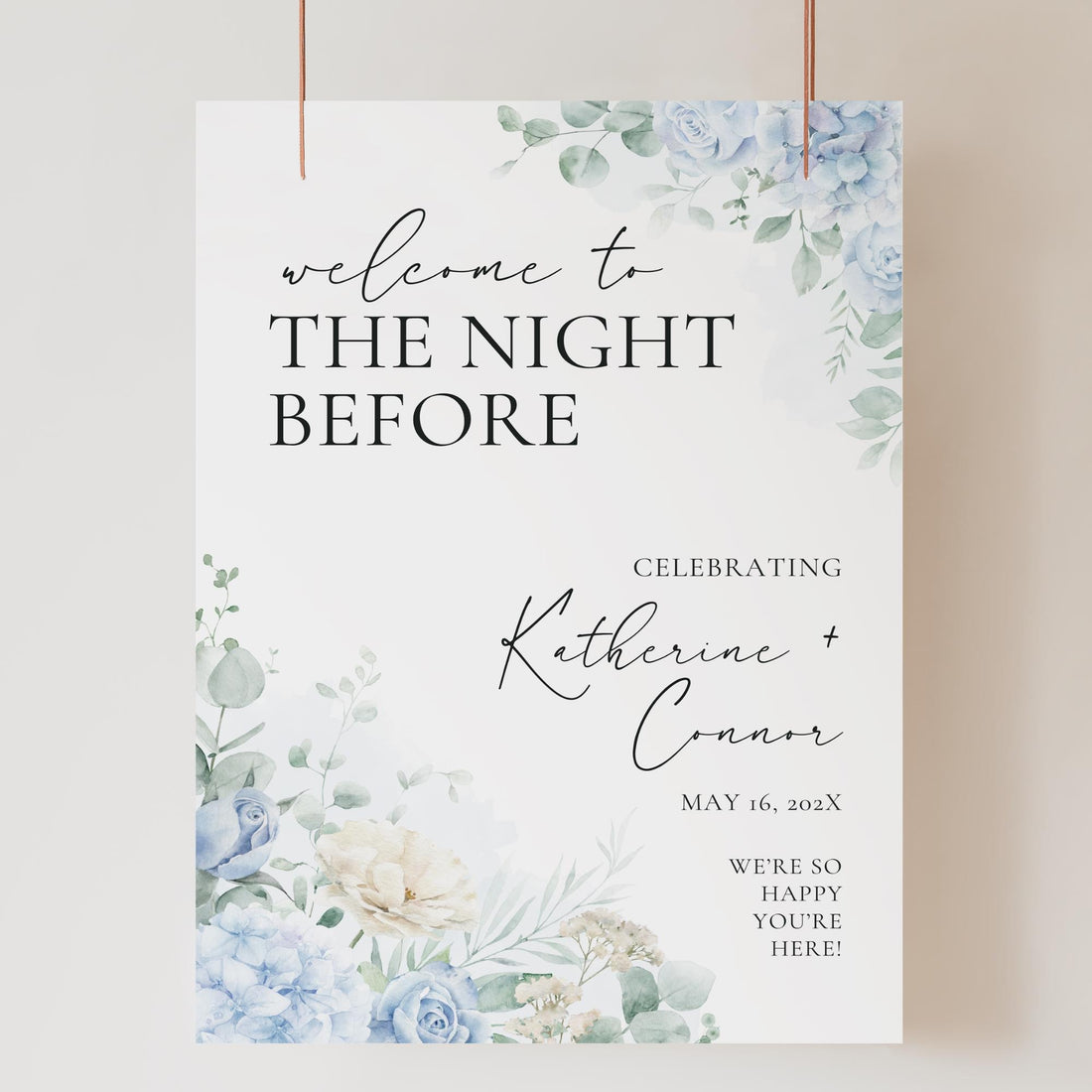 Dusty Blue “The Night Before” Rehearsal Dinner Sign - Canva Template