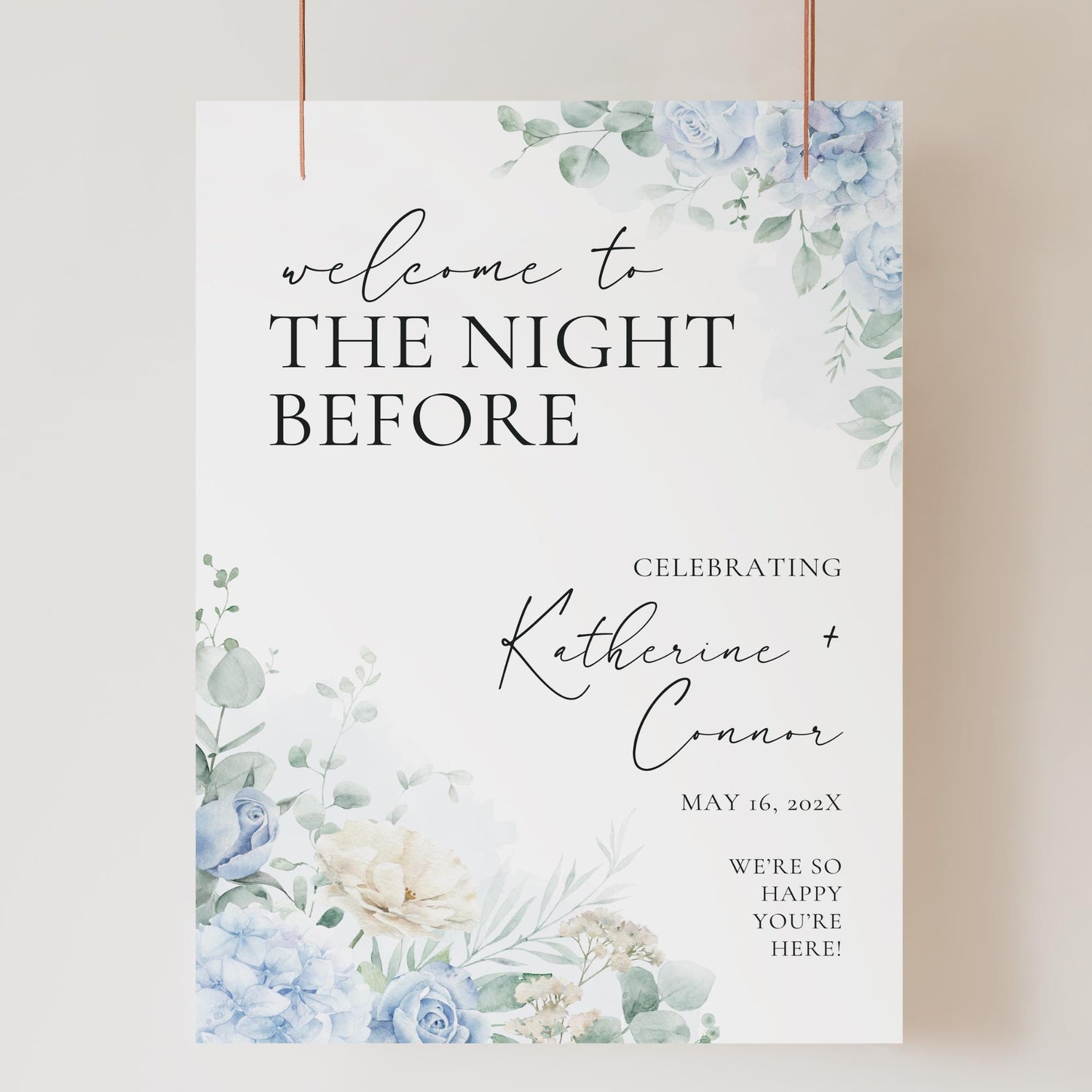 Dusty Blue “The Night Before” Rehearsal Dinner Sign - Canva Template