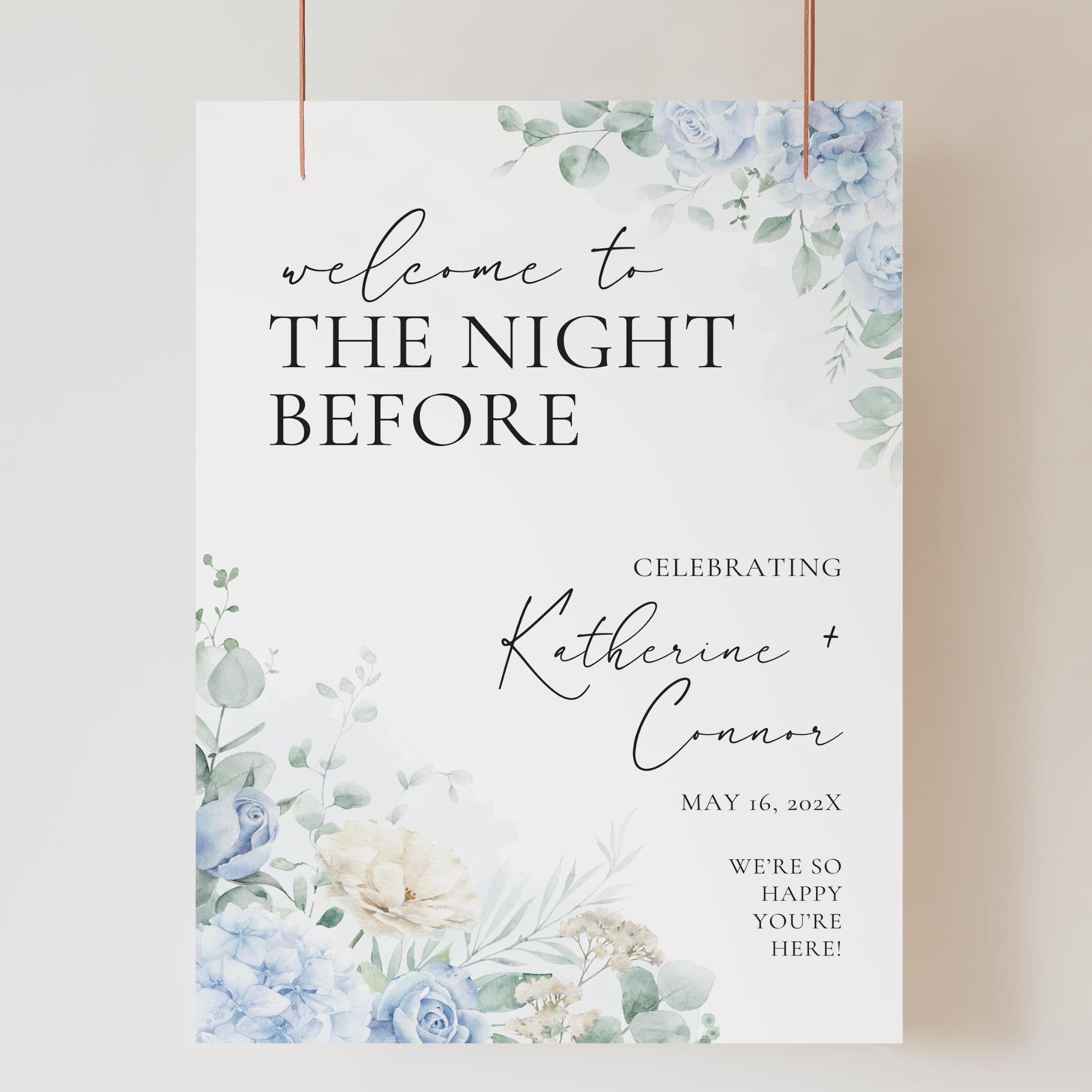 Dusty Blue “The Night Before” Rehearsal Dinner Sign - Canva Template