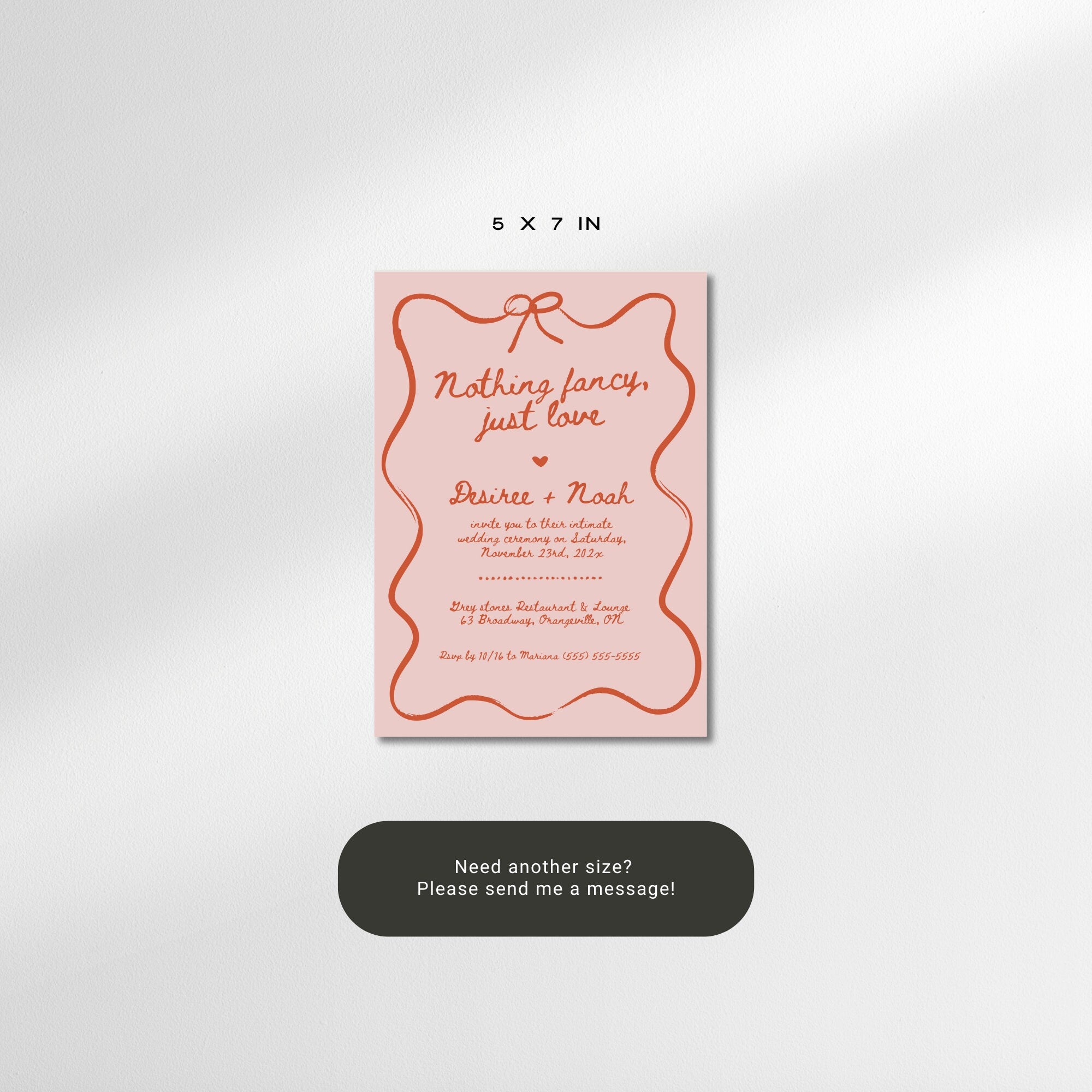 Nothing Fancy Just Love Elopement Announcement – Wavy Hand-Drawn Elope Invitation Canva Template