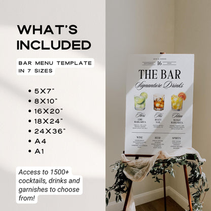 Signature Drinks Wedding Bar Menu Template – Editable Dog Drink Sign &amp; Open Bar Menu Canva DIY