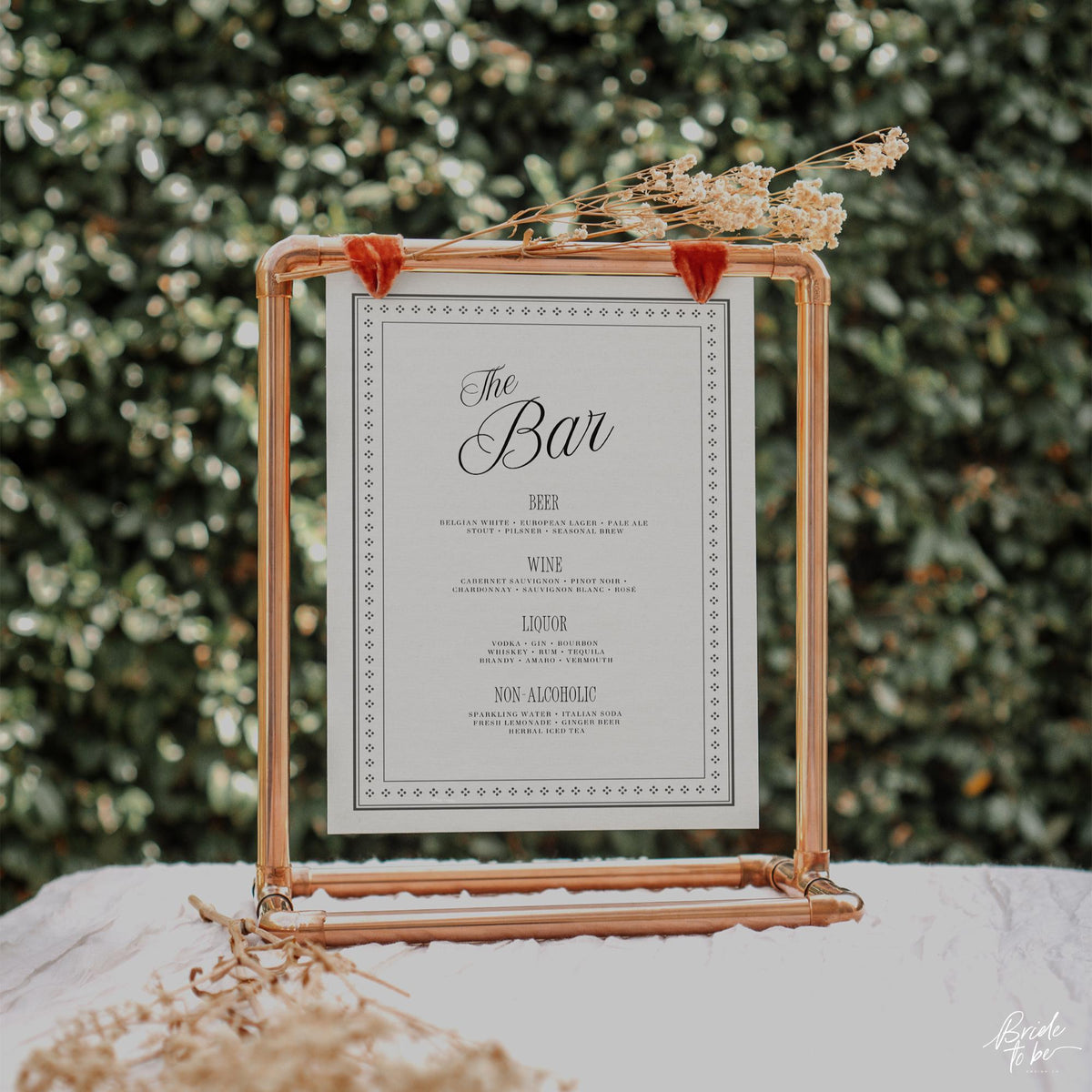 Black &amp; Ivory Wedding Bar Menu Sign | Elegant Canva Template