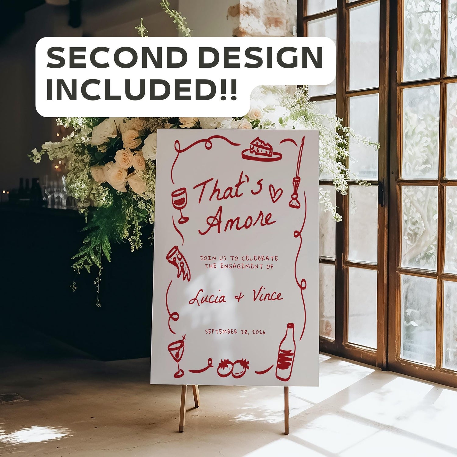 Hand Drawn “That’s Amore” Engagement Party Welcome Sign – Italian Theme Engagement Sign Canva Template