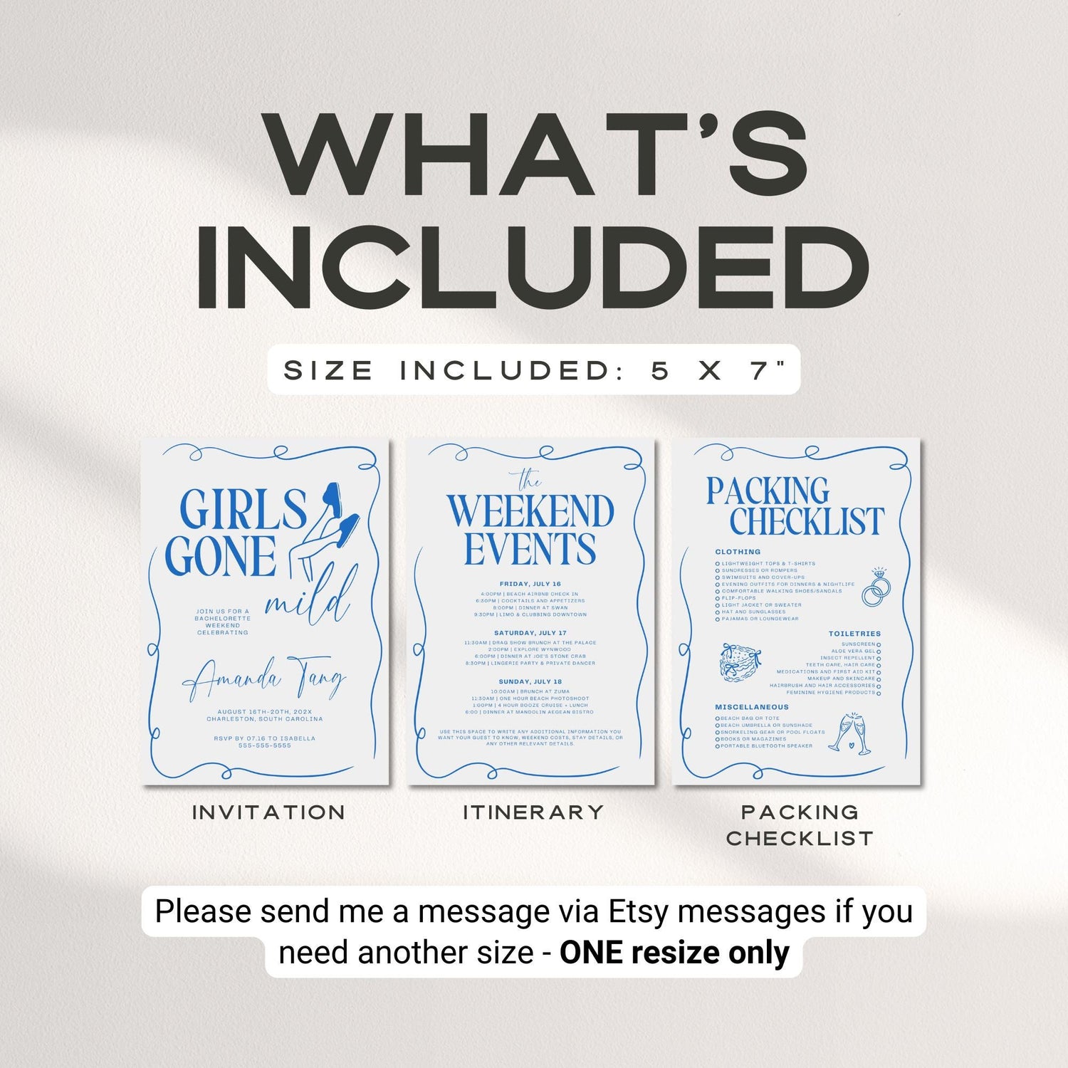 Girls Gone Mild Bachelorette Invitation, Itinerary &amp; Packing List – Editable Slumber Party Canva Template