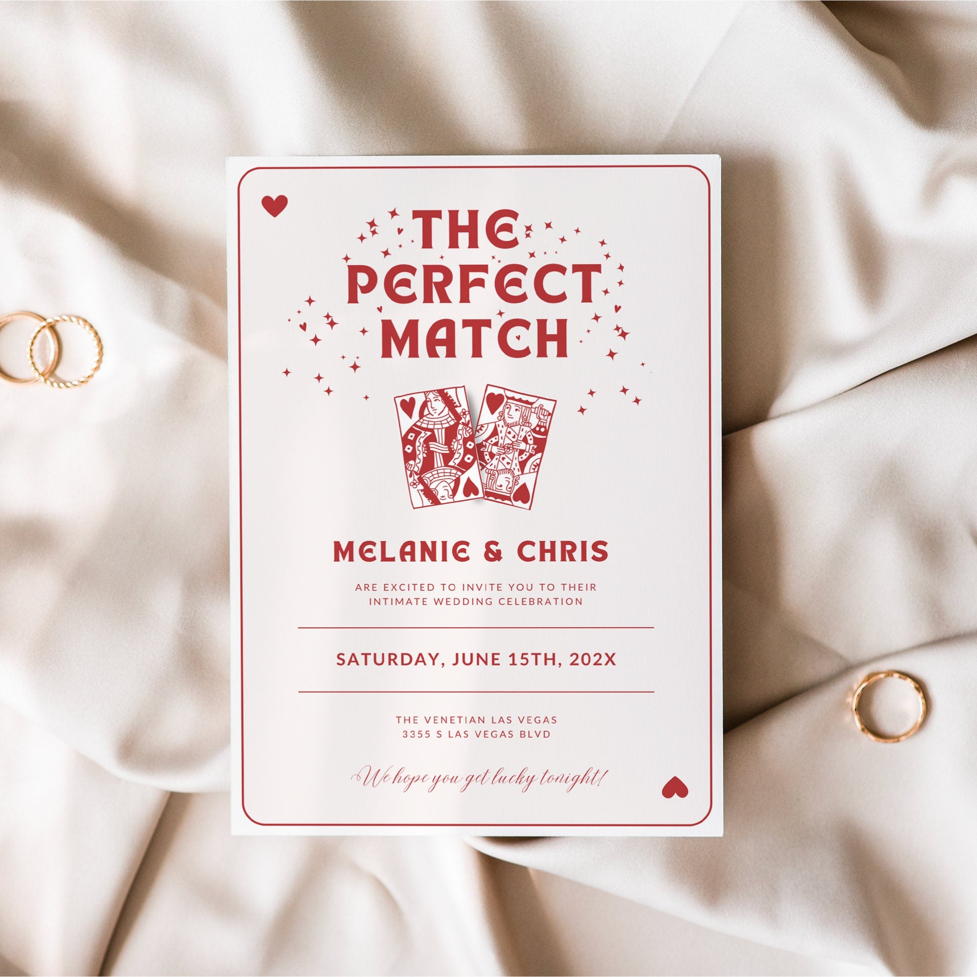 Vegas Wedding Invitation Template – Las Vegas Wedding Invite, Travel Theme Wedding Invitation, Perfect Match Elopement Announcement